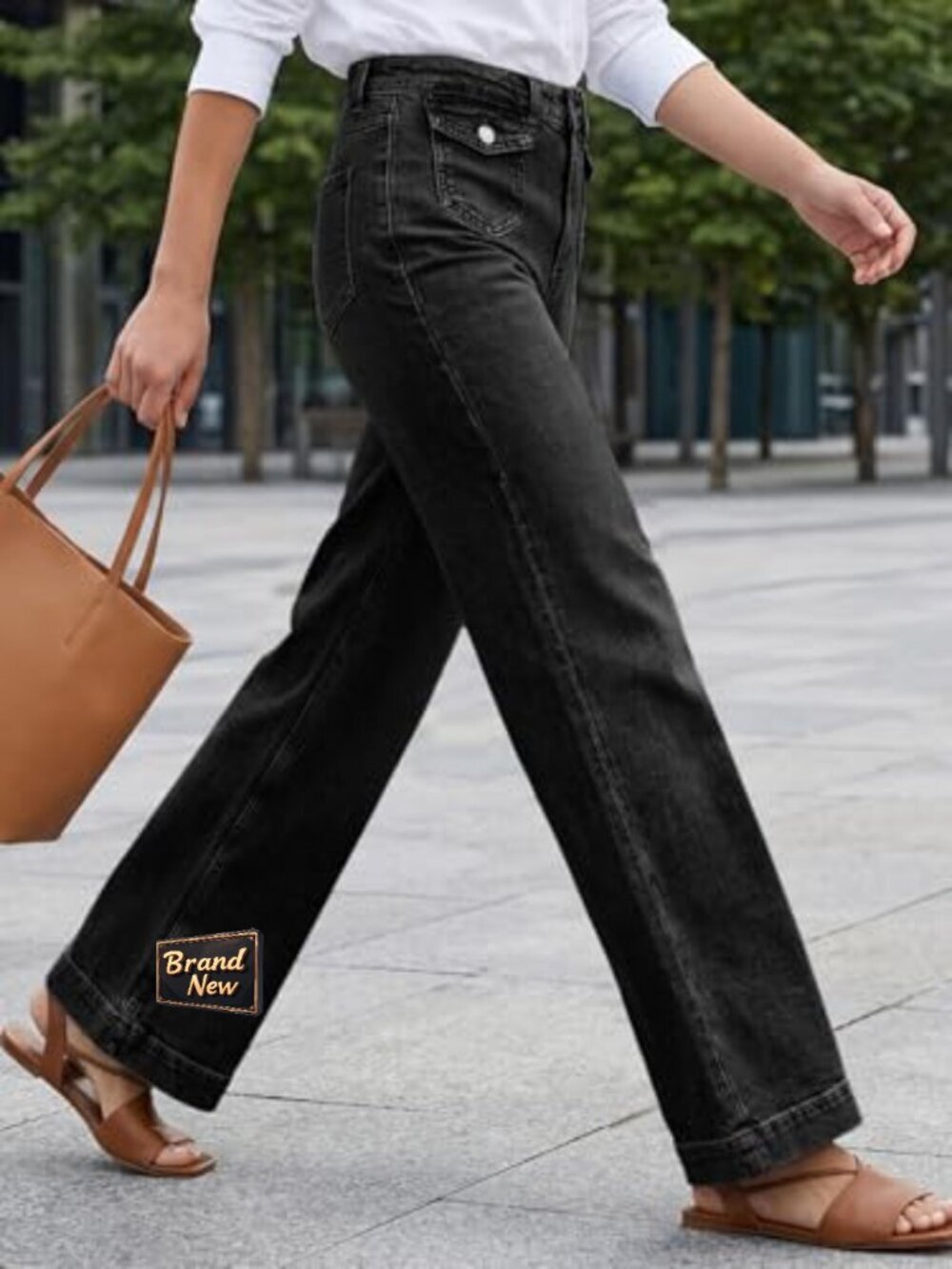 High Waisted Wide Leg Baggy Jeans with Pockets - Picture 3 of 7
